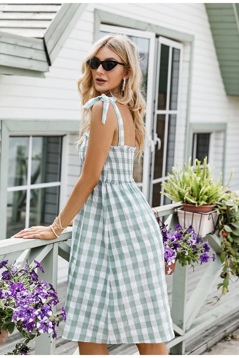 Vintage Zöld Gingham Ruha