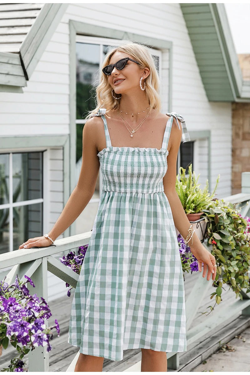 Vintage Zöld Gingham Ruha