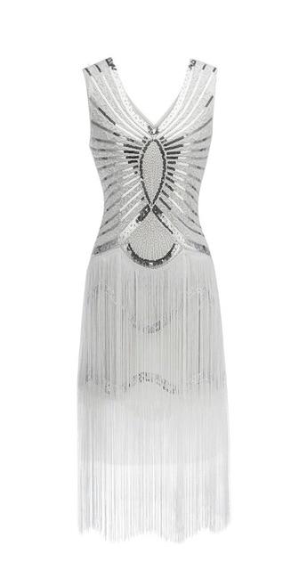 Vintage 1920-As Évek Art Deco Ruha Fehér