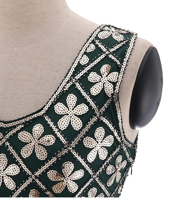 Vintage 20-As Évek Nagyméretű Zöld Arany Ruha