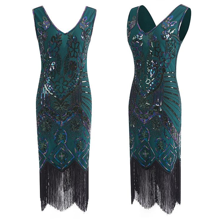 Vintage 20-As Évek Párizsi Zöld Ruha