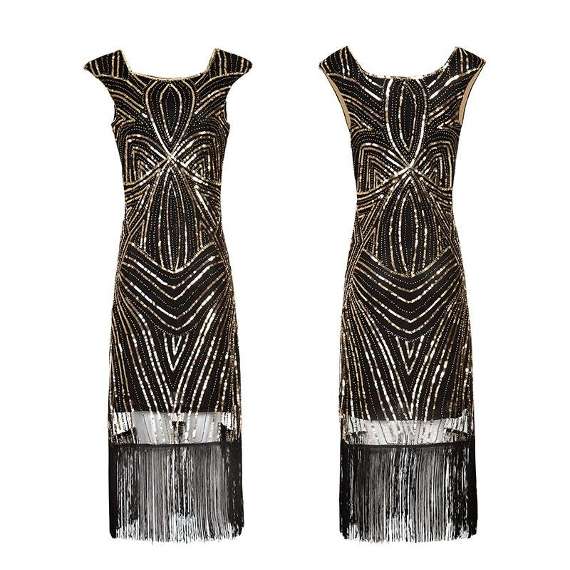 Vintage 20-As Évek Retro Ruha Fekete Arany