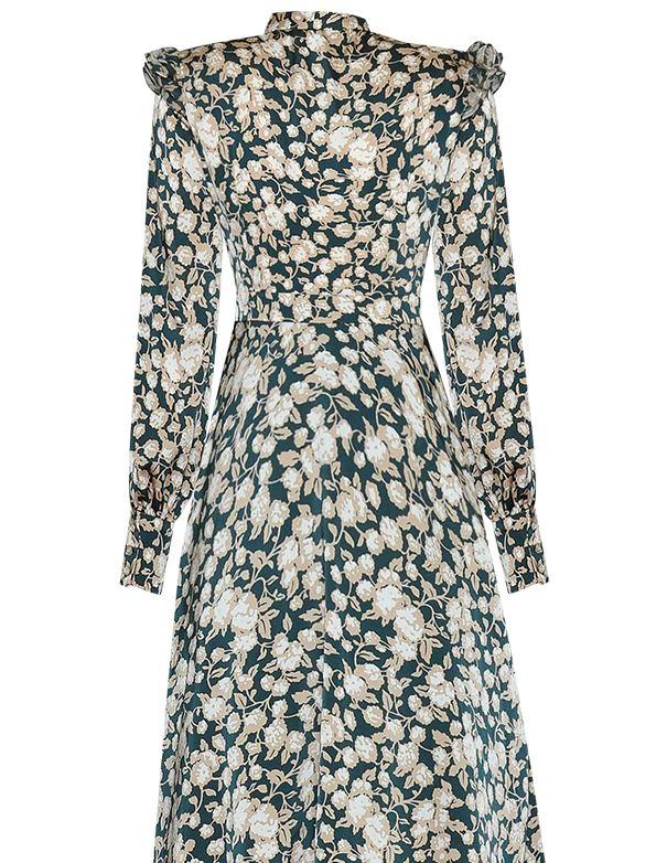 Vintage 40-Es Évek Virágos Zöld Ruha