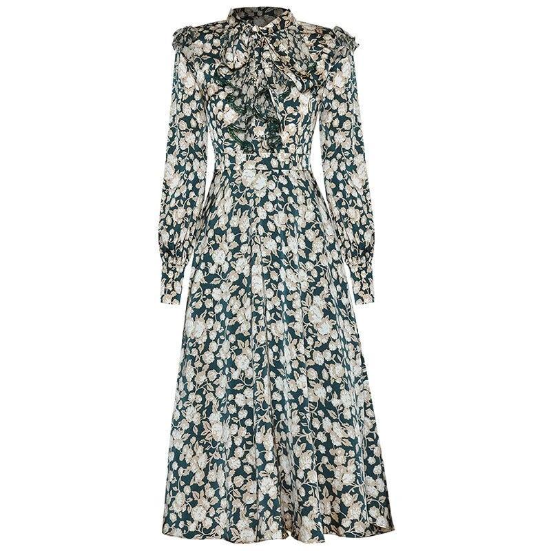 Vintage 40-Es Évek Virágos Zöld Ruha